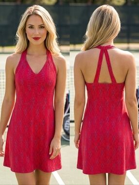 Merrell Ellsworth Small Red Blue Tennis Dress Athletic Halter Mini Athleisure